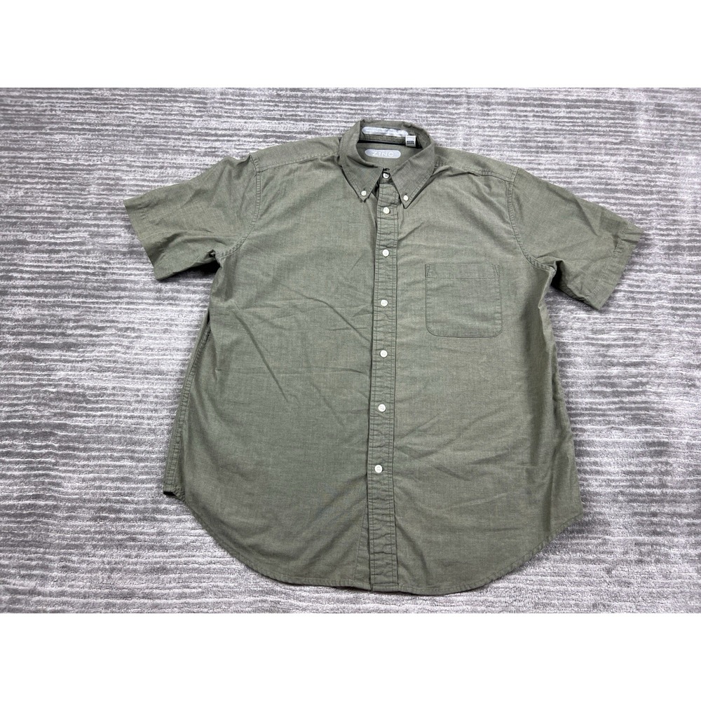ZINC Shirt Womens Large Green CHAMBRAY‎ Short Sleeve Button Front